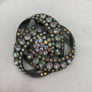 Vintage Rhinestone Metal Intertwined Celtic Knot Brooch/Pendant